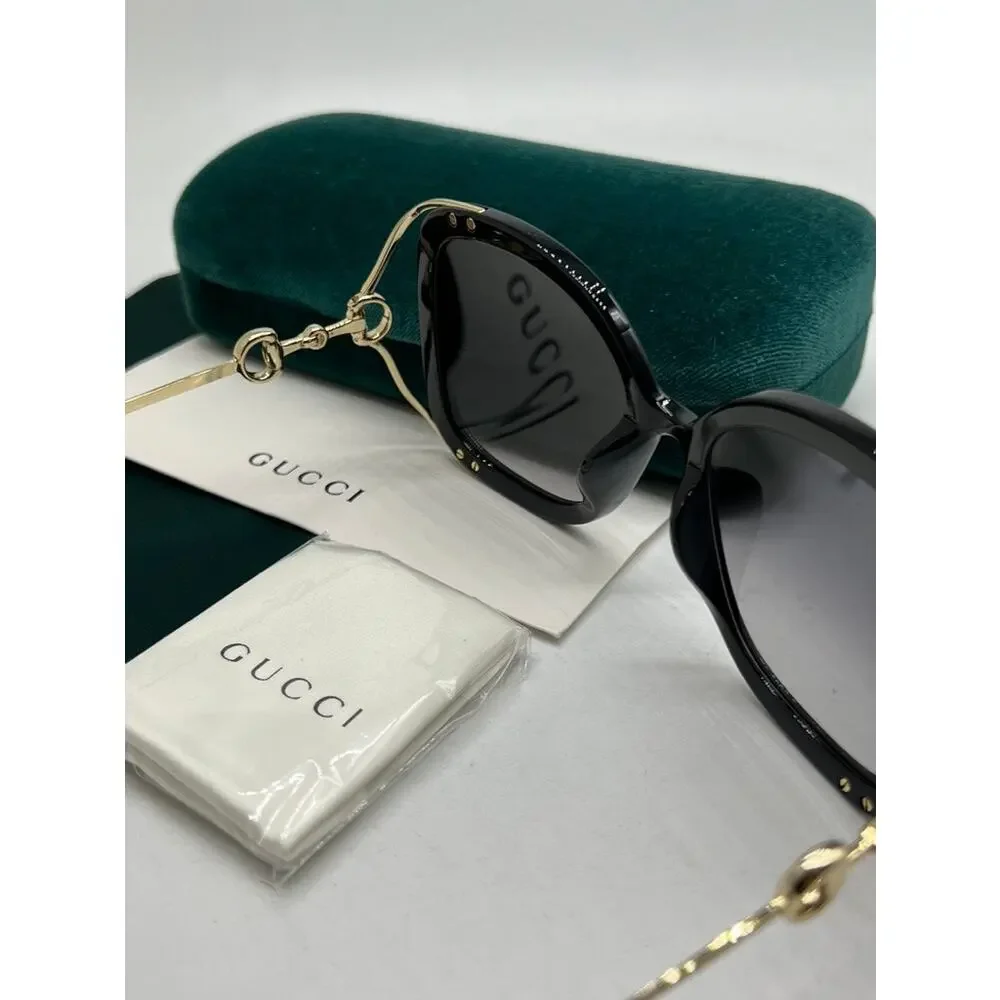 NEW Gucci GG1021S Black Oversized Metal Horsebit Sunglasses